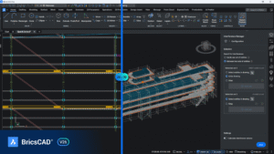 BricsCAD CAD software interface showing 2D drafting and 3D modeling workflows